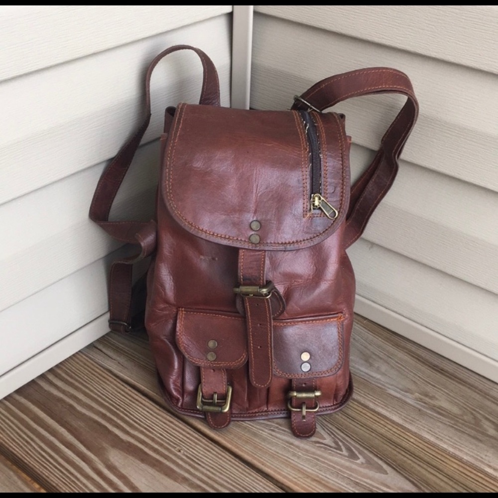 Leather drawstring backpack